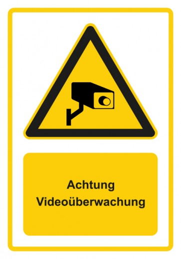 Schild Warnzeichen Piktogramm & Text deutsch · Hinweiszeichen Achtung Videoüberwachung · gelb | selbstklebend