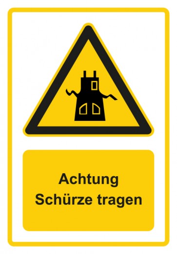 Schild Warnzeichen Piktogramm & Text deutsch · Hinweiszeichen Achtung Schürze tragen · gelb