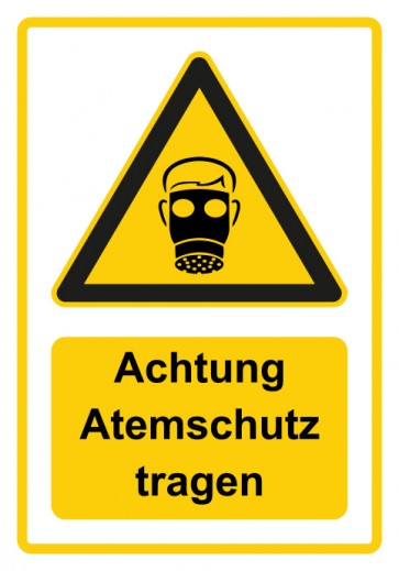 Schild Warnzeichen Piktogramm & Text deutsch · Hinweiszeichen Achtung Atemschutz tragen · gelb | selbstklebend