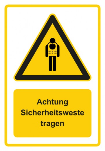 Schild Warnzeichen Piktogramm & Text deutsch · Hinweiszeichen Achtung Sicherheitsweste tragen · gelb
