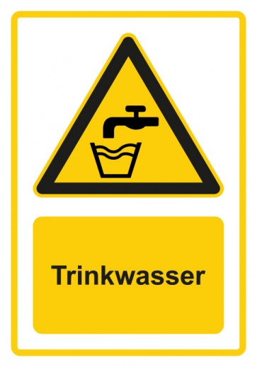 Aufkleber Warnzeichen Piktogramm & Text deutsch · Hinweiszeichen Trinkwasser · gelb | stark haftend