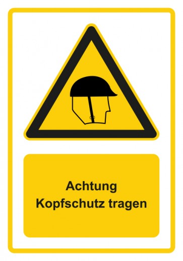 Aufkleber Warnzeichen Piktogramm & Text deutsch · Hinweiszeichen Achtung Kopfschutz tragen · gelb | stark haftend