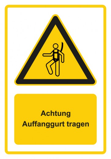 Aufkleber Warnzeichen Piktogramm & Text deutsch · Hinweiszeichen Achtung Auffanggurt tragen · gelb