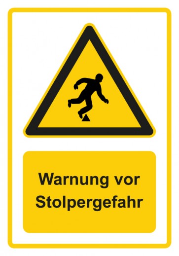 Schild Warnzeichen Piktogramm & Text deutsch · Warnung vor Stolpergefahr · gelb