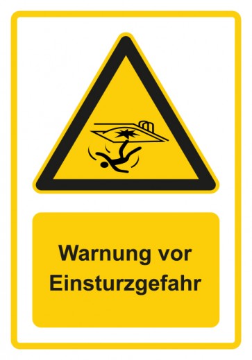 Schild Warnzeichen Piktogramm & Text deutsch · Warnung vor Einsturzgefahr · gelb | selbstklebend
