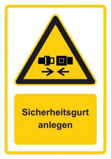 Aufkleber Warnzeichen Piktogramm & Text deutsch · Hinweiszeichen Sicherheitsgurt anlegen · gelb