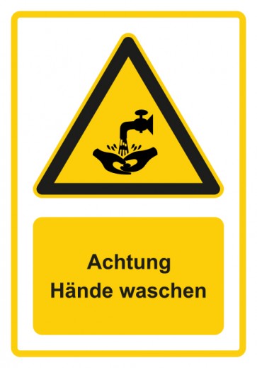 Schild Warnzeichen Piktogramm & Text deutsch · Hinweiszeichen Hinweiszeichen Achtung, Hände waschen · gelb | selbstklebend