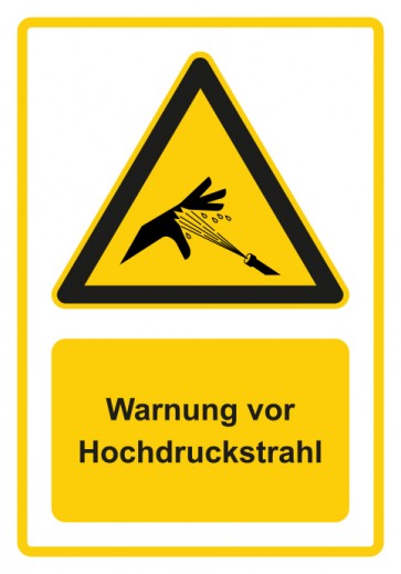 Aufkleber Warnzeichen Piktogramm & Text deutsch · Warnung vor Hochdruckstrahl · gelb