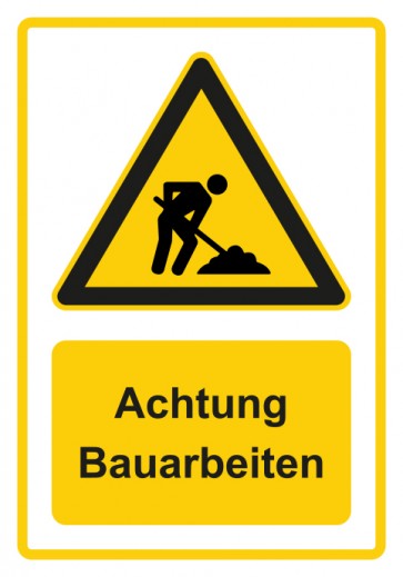 Schild Warnzeichen Piktogramm & Text deutsch · Hinweiszeichen Achtung Bauarbeiten · gelb