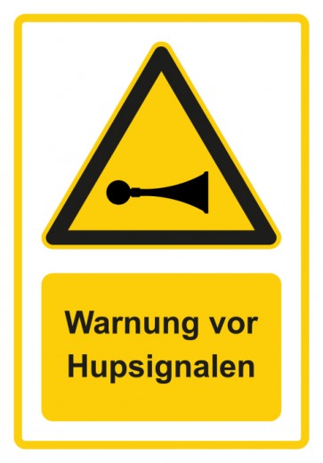Schild Warnzeichen Piktogramm & Text deutsch · Warnung vor Hupsignalen · gelb