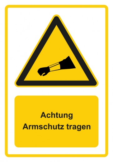 Schild Warnzeichen Piktogramm & Text deutsch · Hinweiszeichen Achtung, Armschutz tragen · gelb