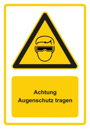 Magnetschild Warnzeichen Piktogramm & Text deutsch · Hinweiszeichen Achtung, Augenschutz tragen · gelb
