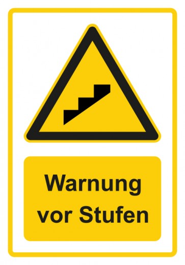 Schild Warnzeichen Piktogramm & Text deutsch · Warnung vor Stufen · gelb
