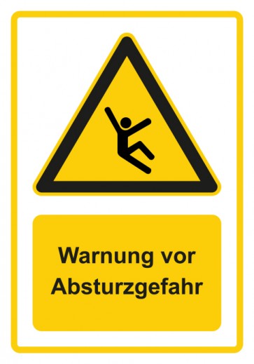 Schild Warnzeichen Piktogramm & Text deutsch · Warnung vor Absturzgefahr · gelb