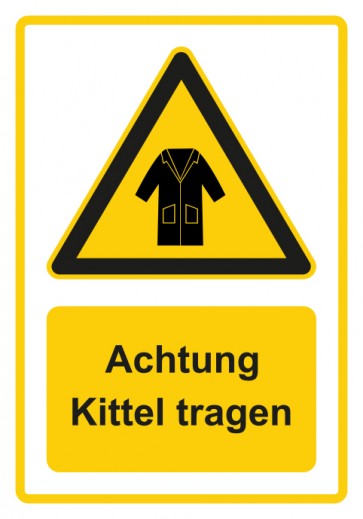Aufkleber Warnzeichen Piktogramm & Text deutsch · Hinweiszeichen Achtung Kittel tragen · gelb