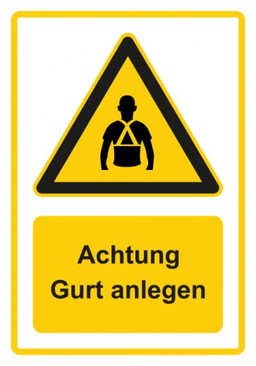 Aufkleber Warnzeichen Piktogramm & Text deutsch · Hinweiszeichen Achtung, Gurt anlegen · gelb