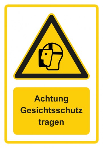 Schild Warnzeichen Piktogramm & Text deutsch · Hinweiszeichen Achtung Gesichtsschutz tragen · gelb