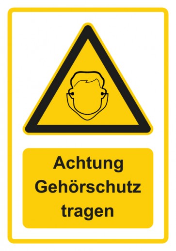 Aufkleber Warnzeichen Piktogramm & Text deutsch · Hinweiszeichen Achtung, Gehörschutz tragen · gelb