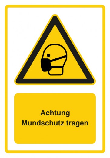 Schild Warnzeichen Piktogramm & Text deutsch · Hinweiszeichen Achtung, Mundschutz tragen · gelb | selbstklebend
