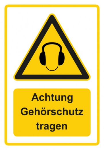 Schild Warnzeichen Piktogramm & Text deutsch · Hinweiszeichen Achtung, Gehörschutz tragen · gelb