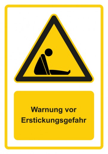 Schild Warnzeichen Piktogramm & Text deutsch · Warnung vor Erstickungsgefahr · gelb