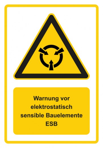 Aufkleber Warnzeichen Piktogramm & Text deutsch · Warnung vor elektrostatisch sensible Bauelemente ESB · gelb | stark haftend