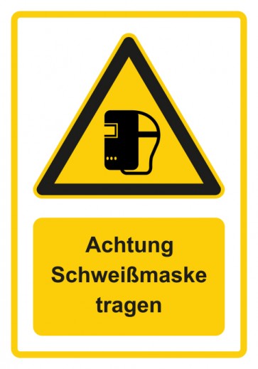 Magnetschild Warnzeichen Piktogramm & Text deutsch · Hinweiszeichen Achtung, Schweißmaske tragen · gelb