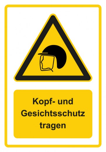 Aufkleber Warnzeichen Piktogramm & Text deutsch · Hinweiszeichen Kopf- und Gesichtsschutz tragen · gelb