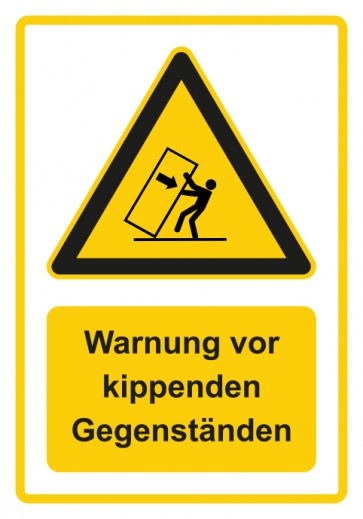 Aufkleber Warnzeichen Piktogramm & Text deutsch · Warnung vor kippenden Gegenständen · gelb | stark haftend
