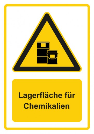 Schild Warnzeichen Piktogramm & Text deutsch · Hinweiszeichen Lagerfläche für Chemikalien · gelb | selbstklebend
