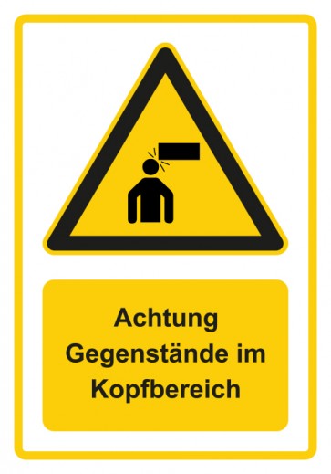 Magnetschild Warnzeichen Piktogramm & Text deutsch · Hinweiszeichen Achtung, Gegenstände im Kopfbereich · gelb