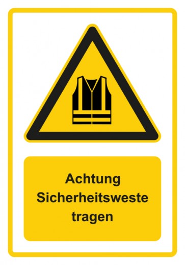 Schild Warnzeichen Piktogramm & Text deutsch · Hinweiszeichen Achtung, Sicherheitsweste tragen · gelb | selbstklebend
