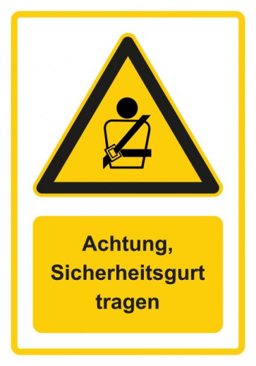 Aufkleber Warnzeichen Piktogramm & Text deutsch · Hinweiszeichen Achtung, Sicherheitsgurt tragen · gelb | stark haftend