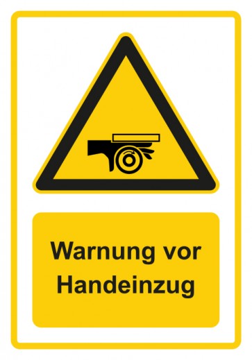 Aufkleber Warnzeichen Piktogramm & Text deutsch · Warnung vor Handeinzug · gelb