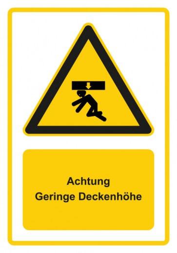 Aufkleber Warnzeichen Piktogramm & Text deutsch · Hinweiszeichen Geringe Deckenhöhe · gelb