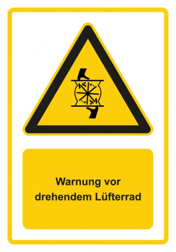 Schild Warnzeichen Piktogramm & Text deutsch · Warnung vor drehendem Lüfterrad · gelb | selbstklebend