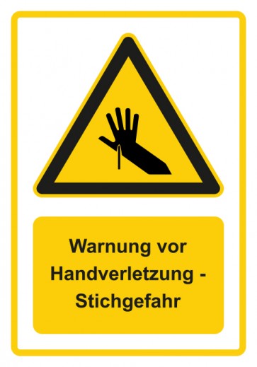 Magnetschild Warnzeichen Piktogramm & Text deutsch · Warnung vor Handverletzung - Stichgefahr · gelb