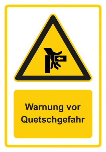 Magnetschild Warnzeichen Piktogramm & Text deutsch · Warnung vor Quetschgefahr · gelb