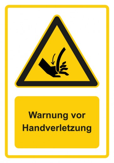 Magnetschild Warnzeichen Piktogramm & Text deutsch · Warnung vor Handverletzung · gelb