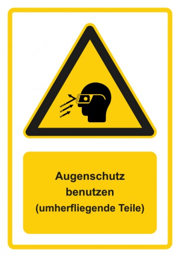 Aufkleber Warnzeichen Piktogramm & Text deutsch · Hinweiszeichen Augenschutz benutzen (umherfliegende Teile) · gelb