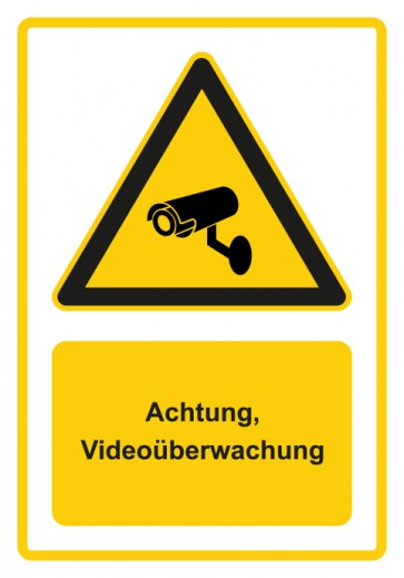Schild Warnzeichen Piktogramm & Text deutsch · Hinweiszeichen Achtung, Videoüberwachung · gelb | selbstklebend