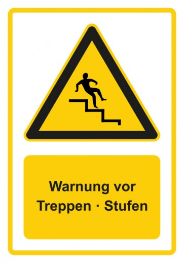 Schild Warnzeichen Piktogramm & Text deutsch · Warnung vor Treppen · Stufen · gelb