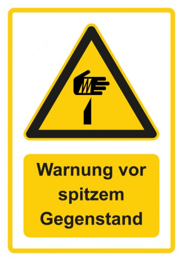 Schild Warnzeichen Piktogramm & Text deutsch · Warnung vor spitzem Gegenstand · gelb