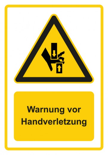 Aufkleber Warnzeichen Piktogramm & Text deutsch · Warnung vor Handverletzung · gelb
