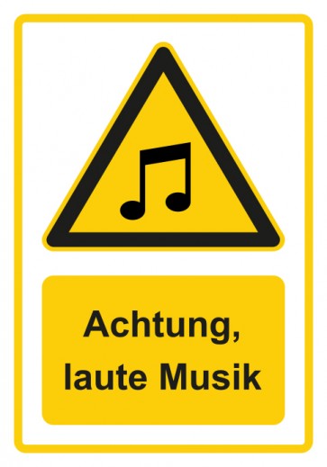 Aufkleber Warnzeichen Piktogramm & Text deutsch · Hinweiszeichen Achtung, laute Musik · gelb