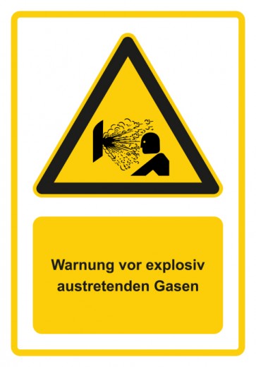 Schild Warnzeichen Piktogramm & Text deutsch · Warnung vor explosiv austretenden Gasen · gelb | selbstklebend