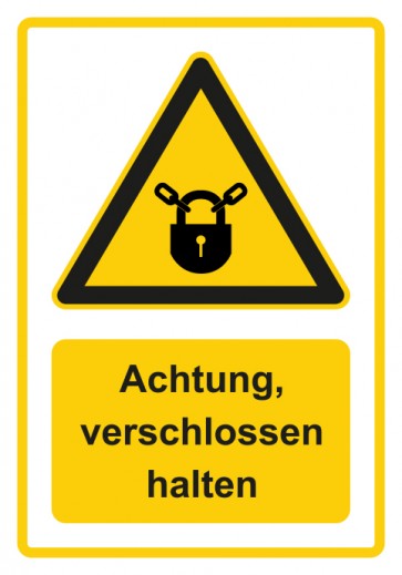 Schild Warnzeichen Piktogramm & Text deutsch · Hinweiszeichen Achtung, verschlossen halten · gelb | selbstklebend