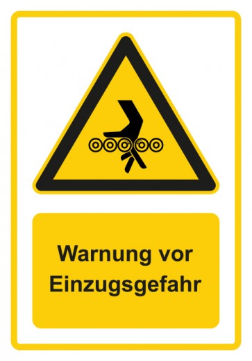 Aufkleber Warnzeichen Piktogramm & Text deutsch · Hinweiszeichen Einzugsgefahr · gelb
