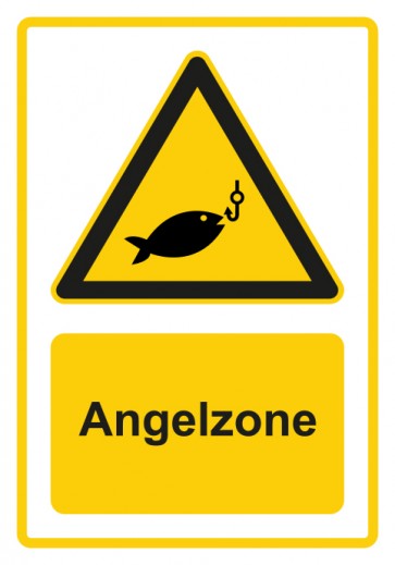 Schild Warnzeichen Piktogramm & Text deutsch · Hinweiszeichen Achtung, Angelzone · gelb