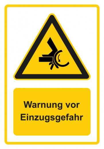 Schild Warnzeichen Piktogramm & Text deutsch · Warnung vor Einzugsgefahr · gelb | selbstklebend